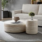 Modern Round Coffee Table End Table Set of 2 Faux Travertine Marble Pattern Circle Coffee Tables Side Table Set for Living Room Apartment No Need Assembly (Fiberglass 2piece) - color: Faux Travertine-round-set of 2