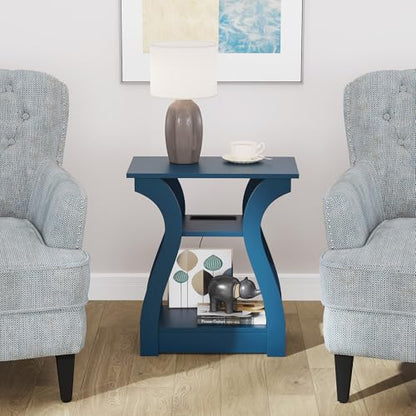 FROMJBEST End Tables Living Room, End Table with Charging Station Navy Blue | Side Table Living Room, with USB Ports and Outlets, Nightstand for Bedroom, 3-Tier Storage Shelf, Bedside Table - color: Navy Blue