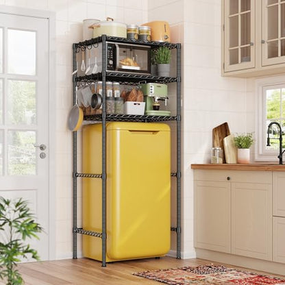 REIBII 3-Tier Mini Fridge Shelf with Storage, 264LBS Metal Shelving with 8 Hooks, Adjustable Height Organizer for Dorm, Kitchen, Apartment & Office, Microwave Rack, 26.38" Wx18.1 Dx65.36 H, Black - size: 26.38Wx18.1Dx65.36H