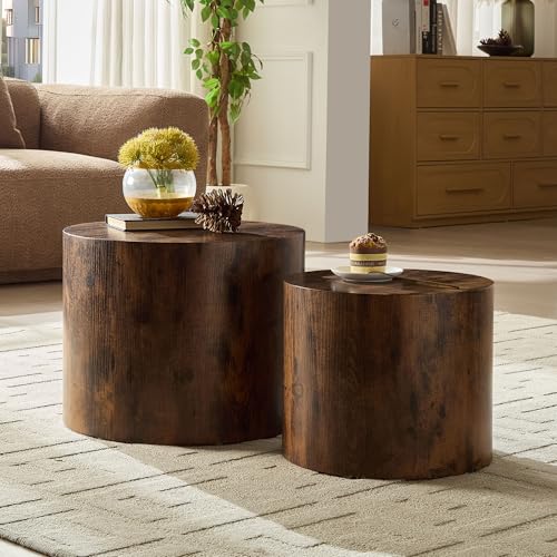 Nesting Coffee Table Set of 2, Modern Round Coffee Table, Accent Side Tables for Small Spaces Living Room Office,Dark Brown - color: Dark Brown