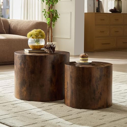 Nesting Coffee Table Set of 2, Modern Round Coffee Table, Accent Side Tables for Small Spaces Living Room Office,Dark Brown - color: Dark Brown