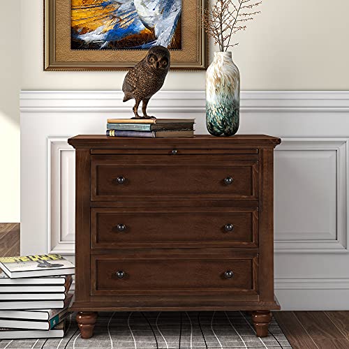 Modern Storage Wood Cabinet with 3-Drawer, Sofa Table Console Table End Table with Pull Out Tray, Accent Table Furniture for Entryway Living Room Bedroom, Fully Assembly Bedside Table (Brown) - color: Brown