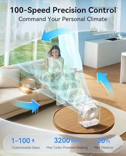 KIMMOO Rechargeable USB Desk Fan, Quiet Table Fan with Turbo Airflow, 100 Speeds, Digital Display, 90° Rotating, Small Battery Desktop Fans for Bedroom Home Office Trave, Beige - color: Beige