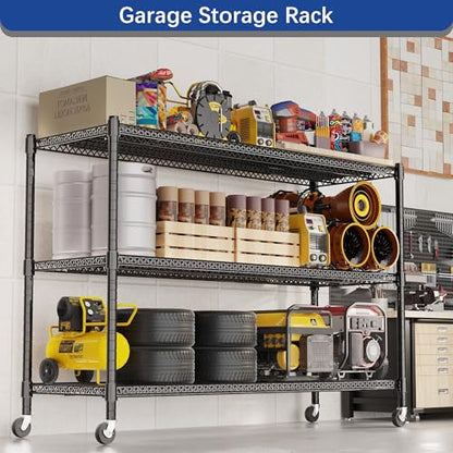 REGILLER 3-Wire Shelf Adjustable Heavy Duty Storage Shelves,Metal Organizer Wire Rack for Laundry Bathroom Kitchen Pantry Closet Garage Shelving with Wheel(Black,24" Dx59.6 Wx47.6 H) - size: 3Tier With Wheel 24"D x 59.6"W x 47.6"H