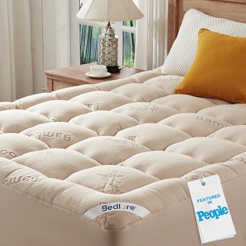 BEDLORE Queen Mattress Topper Viscose Derived from Bamboo, Thick Pillow Top Mattress Pad with Stretchable Pockets for 6-18 inches Mattress, Soft Mattress Topper for Back Pain Relief(Beige) - color: 3 Beige, size: Queen