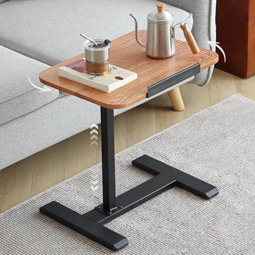 Solid Wood C-Shaped Side Table,360° Rotating TV Tray Table,Height-Adjustable,Sliding Sofa Table,Rolling Laptop Desk for Living Room and Bedroom Use with Sofa,Bed,Chair-Pale Walnut - color: Pale Walnut