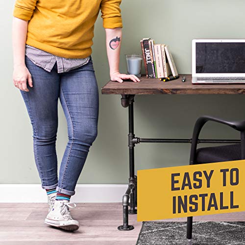 PIPE DECOR Industrial Pipe Desk Leg Set, Modern Home Office Writing or Computer Base Kit, Dark Grey Unfinished Steel Metal Pipe Legs, M-Desk Style - size: M Desk Unfinished 3/4-in and 1/2-in