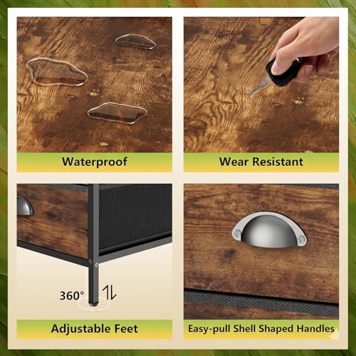 Night Stand Set 2, Tall Nightstand with 3 Fabric Drawers, Bedside Table with 2-Tier Wood Shelf, End Table for Bedroom, Steel Frame, Wood Top, Rustic Brown - color: Brown(3drawer), size: Set of 2