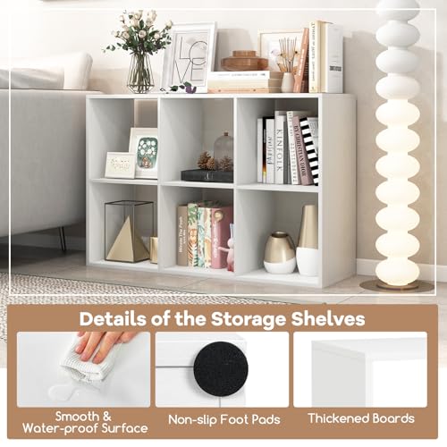 6 Cube Storage Organizer, 2 Tier Floor Standing Bookcase with Anti-Toppling Kits, Wooden Open Display Shelf for Living Room, Bedroom, Study, White Bookshelf with Open Back - size: 6 Cubes