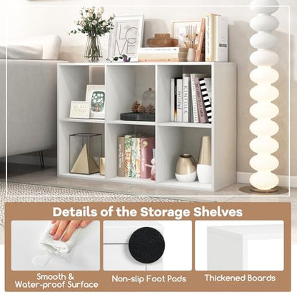 6 Cube Storage Organizer, 2 Tier Floor Standing Bookcase with Anti-Toppling Kits, Wooden Open Display Shelf for Living Room, Bedroom, Study, White Bookshelf with Open Back - size: 6 Cubes