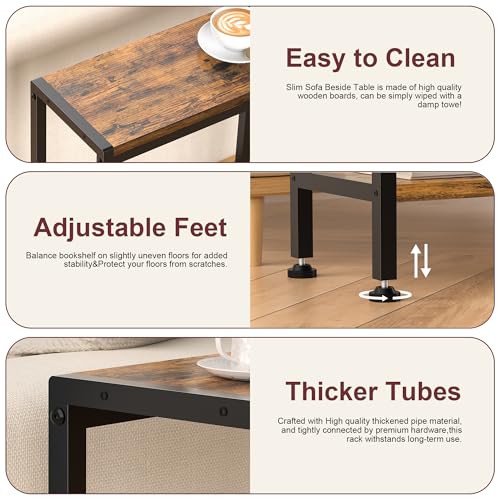 Narrow Side Table for Small Space, 2-Tier Slim End Table, Thin Nightstand, Skinny Snack Couch Table, Sofa Bedside Table in Living Room, Bedroom, Study, Kitchen and Balcony (Rustic Brown) - color: Rustic Brown, size: 2-Tier (7.9''D*17''W*22.8''H)