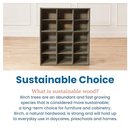 ECR4Kids Streamline 15 Cubby Tray Storage Cabinet, 5x3, Classroom Furniture, Grey Wash | Durable birch, GREENGUARD Gold Certified, 15 cubbies to store and organize supplies in a classroom, office, home playroom - color: Grey