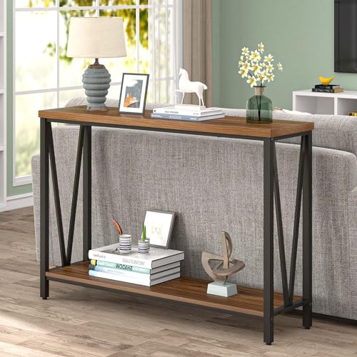 FOLUBAN Entryway Table, Narrow Console Table, Modern Sofa Table for Living Room, Hallway, Behind Couch (Rustic Walnut) - color: Walnut