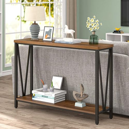 FOLUBAN Entryway Table, Narrow Console Table, Modern Sofa Table for Living Room, Hallway, Behind Couch (Rustic Walnut) - color: Walnut