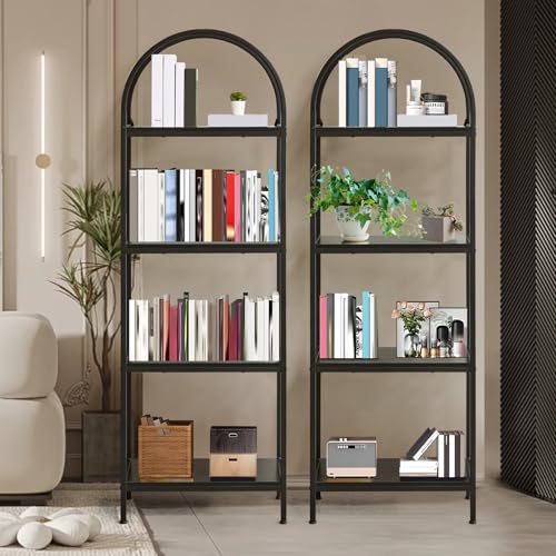 Garvee Arched Bookshelf 4 Tier, Arched Display Racks with Metal Frame | Tall Standing Bookshelves,Modern Open Storage Shelf Display Rack for Bedroom, Living Room, Home Office - color: 4-tier Black