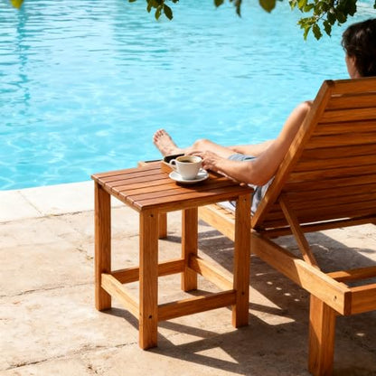 Utoplike Teak Outdoor Side Table for Patio, Adirondack Sides Tables | Pool Coffee Accent Table, Wood End Tables for Garden, Backyard, Bed, Living Room, Couch - size: 1-Tier