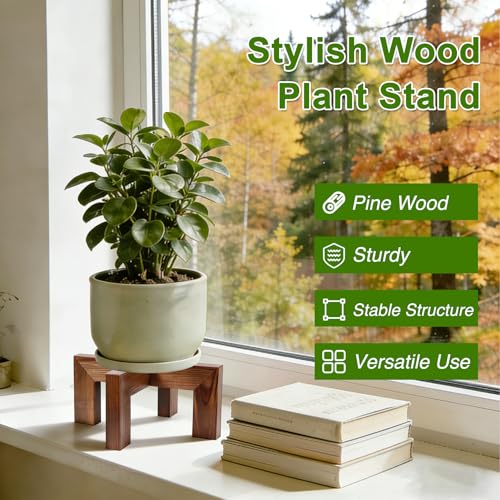Wood Plant Stand Indoor Outdoor, Mid Century Modern Planter Holder, Sturdy Plant Pot Stand, Single Floor Flower Pot Holder (Walnut, Fit 5-10 Inch Pots) - size: Fit 5-12 Inch Pots