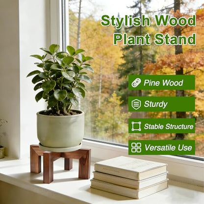Wood Plant Stand Indoor Outdoor, Mid Century Modern Planter Holder, Sturdy Plant Pot Stand, Single Floor Flower Pot Holder (Walnut, Fit 5-10 Inch Pots) - size: Fit 5-12 Inch Pots