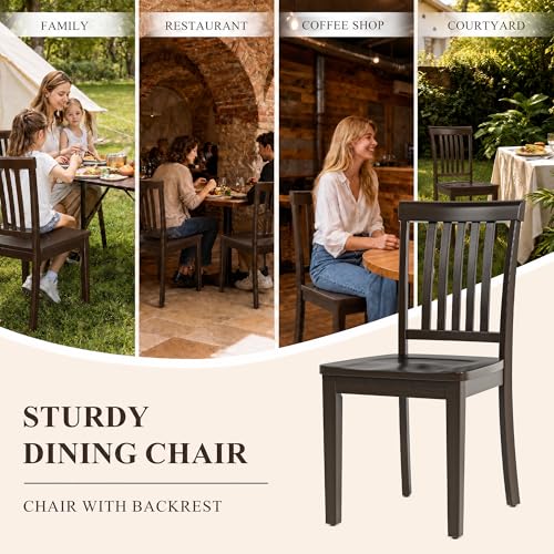 COLAMY Wooden Dining Chairs Set of 2, Farmhouse Dining Room Chairs, Windsor Spindle High Back Side Chairs, Armless Rubberwood Kitchen Table Chairs, Dark Brown - color: Dark Brown, size: Set of 2