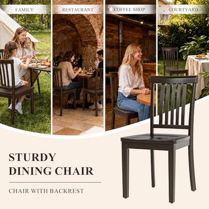 COLAMY Wooden Dining Chairs Set of 2, Farmhouse Dining Room Chairs, Windsor Spindle High Back Side Chairs, Armless Rubberwood Kitchen Table Chairs, Dark Brown - color: Dark Brown, size: Set of 2