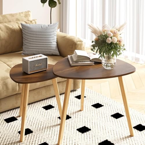 BAMEOS Bamboo Nesting Triangle End Table,Set of 2 Side Table Modern Minimalist Coffee Table for Living Room (Walunt) - color: Walunt