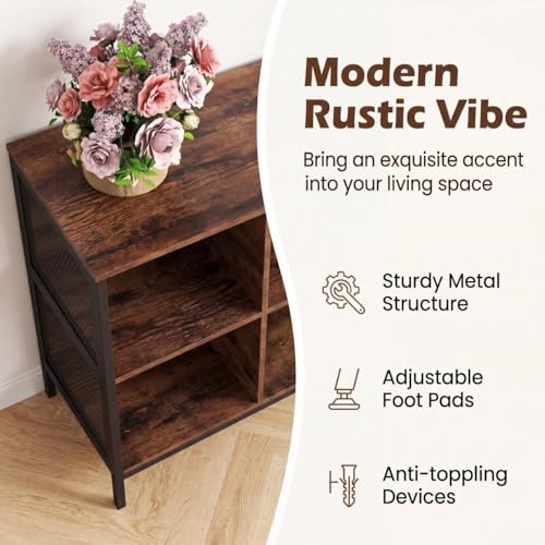 Byroce Industrial Storage Cabinet, Storage Organizer, Utility Storage Furniture with Metal Frame, Wooden Shelves with MDF Back Panel for Living Room Kitchen Garage Entryway, Black