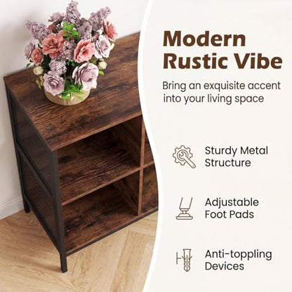 Byroce Industrial Storage Cabinet, Storage Organizer, Utility Storage Furniture with Metal Frame, Wooden Shelves with MDF Back Panel for Living Room Kitchen Garage Entryway, Black