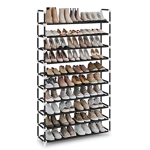 SONGMICS Shoe Rack, 10-Tier Shoe Shelf, Shoe Storage Organizer, 11.4 x 39.4 x 68.9 Inches, Metal Frame, Non-Woven Fabric Shelves, for Entryway, Bedroom, Black ULSH11H - color: Black, size: 11.4"D x 39.4"W