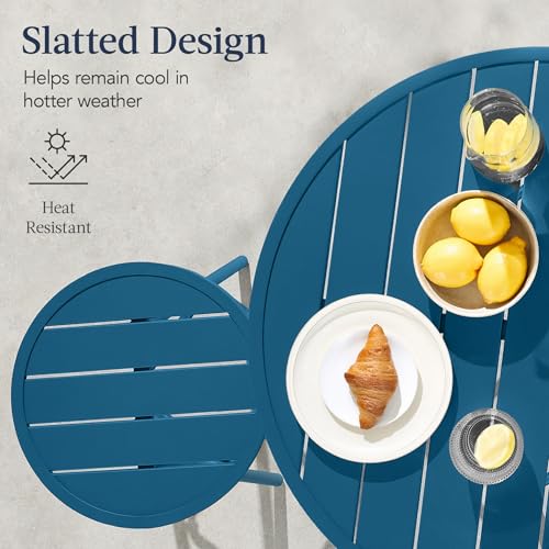 Best Choice Products 3-Piece Patio Dining Set, Bar Height, Outdoor Bistro Set, Outdoor Round Bar Table w/ 2 Bar Stools, Steel - Peacock Blue - color: Peacock Blue