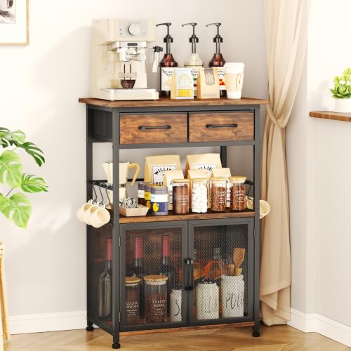 SWTYMIKI Coffee Bar Cabinet with Drawer - Coffee Stand Station with Removable Hooks, Buffet Cabinet for Coffee Maker or Microwave, Kitchen Bar Table Storage Organizer (Espresso, 20.47"x13.78"x31.3") - color: Espresso, size: 20.47"x13.78"x31.3"