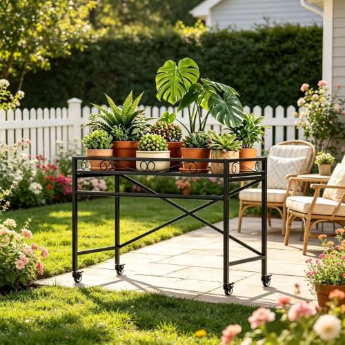 Zhongma Window Height Sturdy Metal Plant Stand with Wheels, 36.6 x 16 x 26.2 in High, Heavy Duty Succulent Shelf for Home Indoor and Outdoor, 220 LBS Capacity & Heavy Duty Construction - color: 1 Tier 36.6 x 16 x 26.2 Inch High