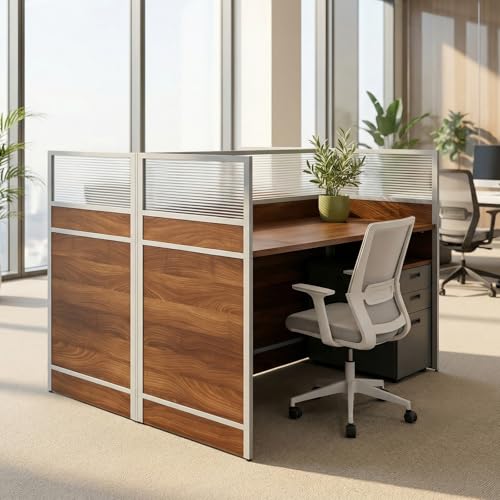 4-Person Office Cubicle Desks, Cubicle Desks Workstation with Mute Partitions & Cabinet, Office Cubicles Desk with Cable Management, Modular Computer Table for SOHO Home School Call Centers - color: Walnut-acrylic, size: 47.2 Inch