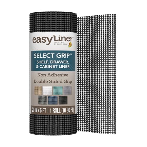 EasyLiner Select Grip Shelf Liner - Easy to Install & Cut to Fit - Non Slip, Non Adhesive, Drawer Shelf & Cabinet Liner for Kitchen, Bathroom, Pantry Cupboards, 20 in x 6 ft (1 Roll), 6 ft, Black - color: Black, size: 20" x 6'