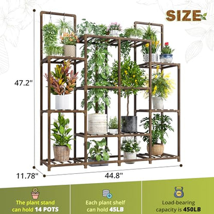 EnHomee Plant Stand, Hold 12-14 Pots, Waterproof Eucalyptus Wood | Easy to Assemble, Sturdy Enough, Without Wobble