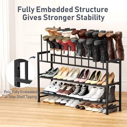 DIMJ Boot Rack 4-Tier - Black Metal Boot Storage Rack Tall Boots Organizer, Multiuse Shoe Rack for Boots, Sneakers, High-Heel, Entryway, Fits 10 Pairs - size: 4-Tier - 10 Pairs