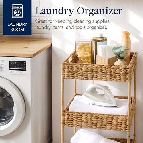 Best Choice Products 3-Tier Water Hyacinth Rolling Nursery Caddy w/Wheels, Utility Cart, Storage Organization for Bathroom, Craft Room, Laundry Room - Natural - color: Natural