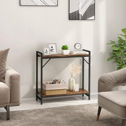 Livofloral Narrow Console Table, Small Entryway Table with 2 Support Bar, Thin Sofa Table, Small Couch Table, Display Table, Side Table for Living Room, Hallway, Bedroom, Rustic Brown - color: Rustic Brown