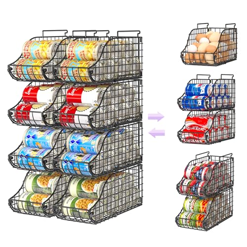 Sonyabecca 8 Pack Stackable Can Organizer for Pantry Cabinet Food Storage | Wire Storage Rack Holds Up to 72 Cans, Beverages and Food. Small Metal Organizer for Kitchen Counters, Fridges and RV