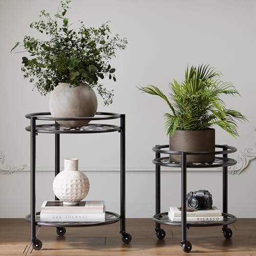2 Tier Heavy Duty Rolling Plant Stand, 2 Pack Black | Indoor & Outdoor,150 lbs Capacity, Easy Move Cart, Balcony, Patio, Garden,Planter with Wheels - color: black