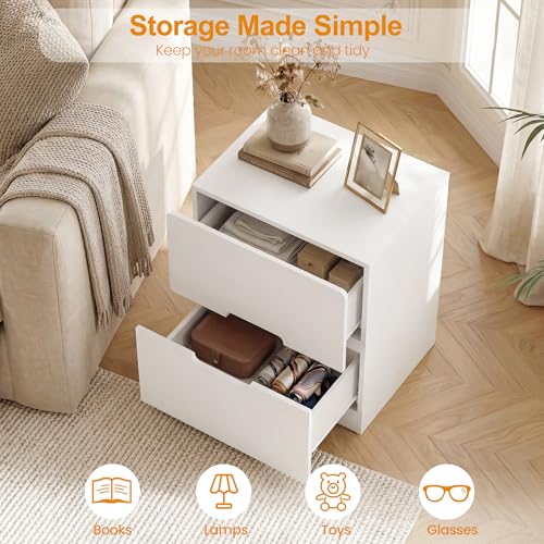 RoyalCraft White Nightstand Set of 2, Night Stand with Drawers, Modern Bedside Table with Handless Design, Wood End Table for Bedroom, Hallway - color: White, size: 2 Pieces