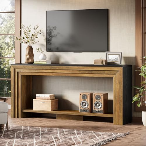 Tribesigns 70.9 Inch Long Console Table, Farmhouse 2-Tier Wooden Sofa Table with Storage, Space-Saving Behind Couch Accent Table for Living Room, Entryway, Hallway and Foyer - color: Rustic Brown & Black