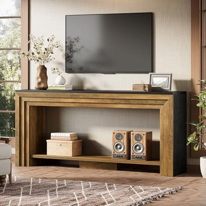 Tribesigns 70.9 Inch Long Console Table, Farmhouse 2-Tier Wooden Sofa Table with Storage, Space-Saving Behind Couch Accent Table for Living Room, Entryway, Hallway and Foyer - color: Rustic Brown & Black