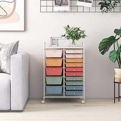 Giantex 15-Drawers Rolling Storage Cart, Mobile Book Paper Organizer Utility Trolley with Wheels, Ideal for School, Office, Home