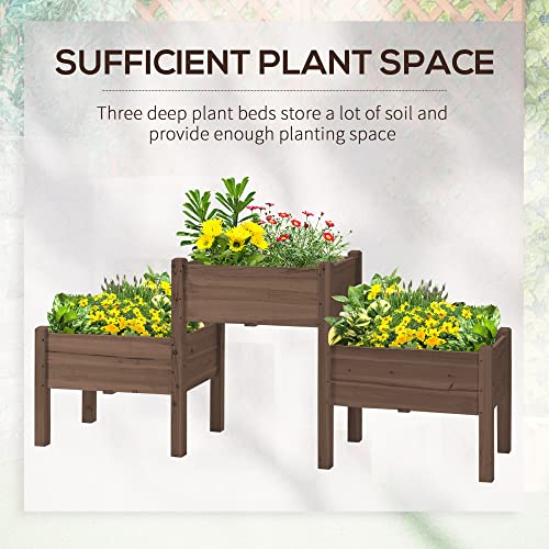 Outsunny Raised Garden Bed with 3 Planter Box, Elevated Wooden Plant Stand with Drainage Holes, for Vegetables, Herb and Flowers, Coffee - color: Coffee, size: 6.04' x 1.48' x 2.63'