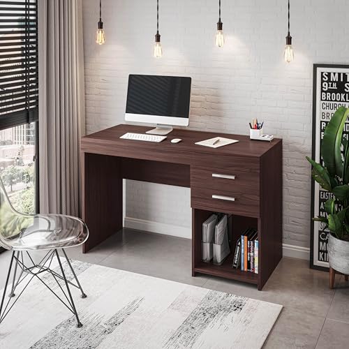 Techni Mobili 48 Inch Modern Compact Computer Desk with Drawers, Espresso | 48 Inch modern desk with storage drawers, sturdy frame, compact design, ideal for bedrooms and home office workspaces - color: Espresso