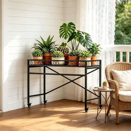 Zhongma Window Height Sturdy Metal Plant Stand with Wheels, 36.6 x 16 x 26.2 in High, Heavy Duty Succulent Shelf for Home Indoor and Outdoor, 220 LBS Capacity & Heavy Duty Construction - color: 1 Tier 36.6 x 16 x 26.2 Inch High