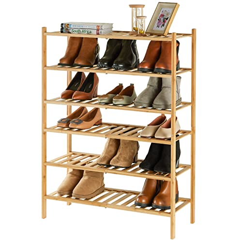 6-Tier Bamboo Shoe Rack for Entryway, Stackable | Heavy Duty | Multi-Function, Free Standing Shoe Racks for Bedroom Hallway Closet - color: Natural, size: 6-Tier-Standard