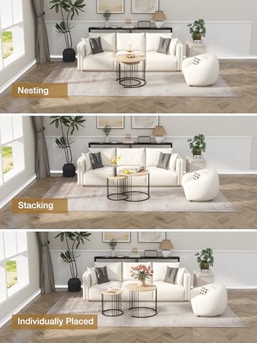 YORKING Nesting Coffee Table Set of 2, Round Table Set, Morden End Side Night Stand for Bedroom Dining Room （Wood） - color: Wood