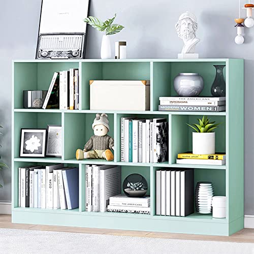 IOTXY Open Shelf Low Bookcase - Wooden 3-Tier Cube Bookshelf, Tiffany-Green | MDF Material, Stable Raised Base, 10 Storage Cubby Display, Horizontal Short Shelf Unit, Scandinavian Minimalist Organizer - color: Tiffany Green, size: 120CM Base