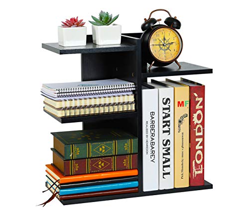 PAG Wood Desktop Shelf Small Bookshelf Desk Supplies Organizers and Accessories Storage Display Rack Office Decor for Women, Black - color: Black, size: Style 5